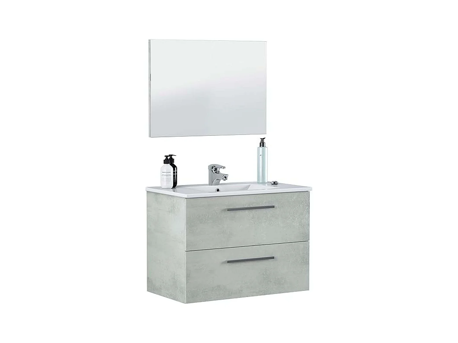 Mueble baño Plutón Indust. Color Cemento 2 Cajones Espejo 80x45x57 cm