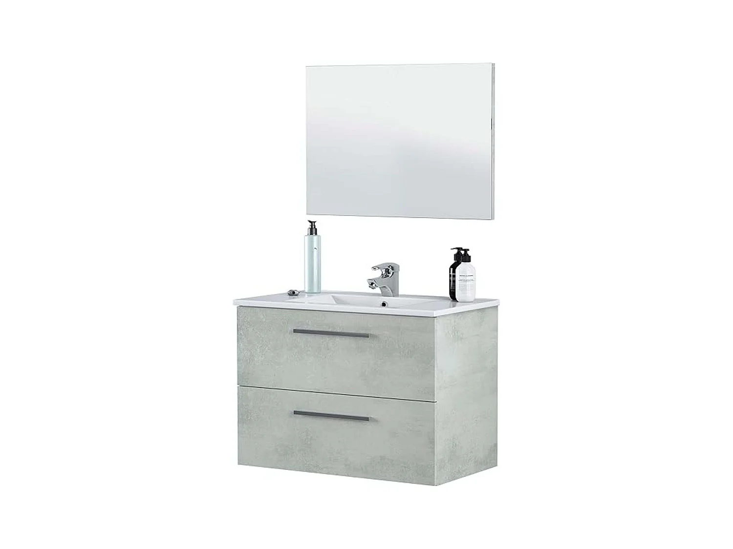 Mueble baño Plutón Indust. Color Cemento 2 Cajones Espejo 80x45x57 cm