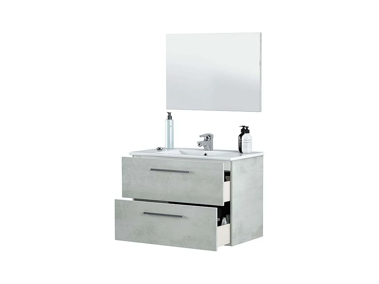 Mueble baño Plutón Indust. Color Cemento 2 Cajones Espejo 80x45x57 cm