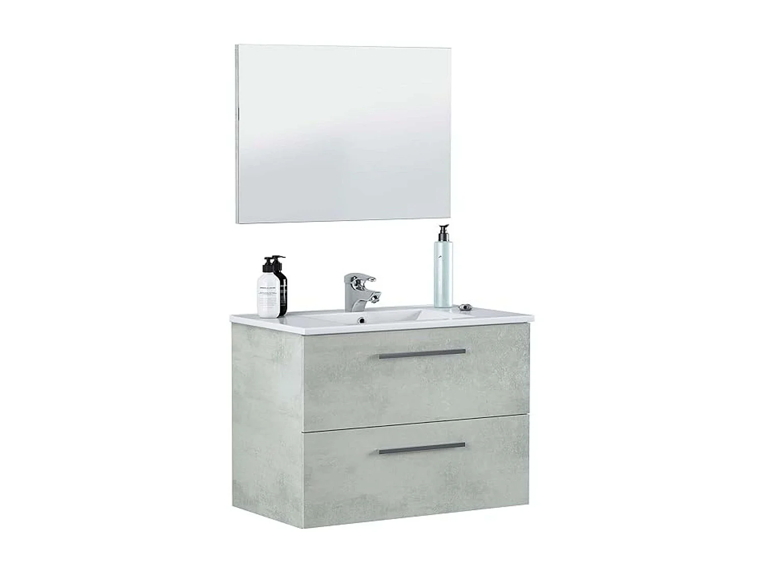 Mueble baño Plutón Indust. Color Cemento 2 Cajones Espejo 80x45x57 cm