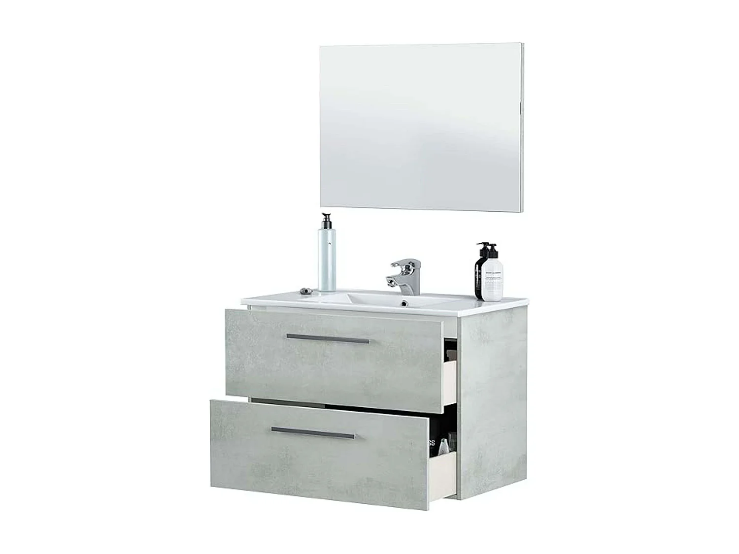 Mueble baño Plutón Indust. Color Cemento 2 Cajones Espejo 80x45x57 cm