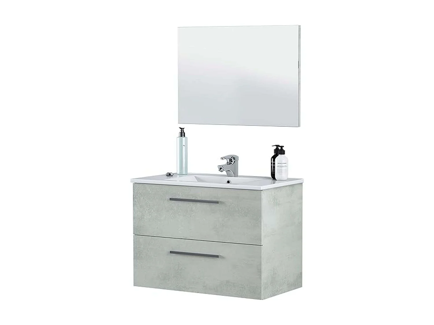 Mueble baño Plutón Indust. Color Cemento 2 Cajones Espejo 80x45x57 cm