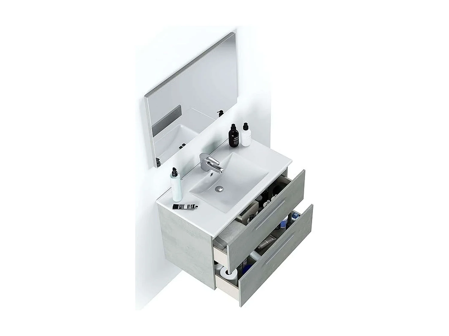 Mueble baño Plutón Indust. Color Cemento 2 Cajones Espejo 80x45x57 cm