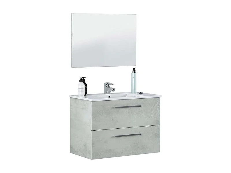 Mueble baño Plutón Indust. Color Cemento 2 Cajones Espejo 80x45x57 cm