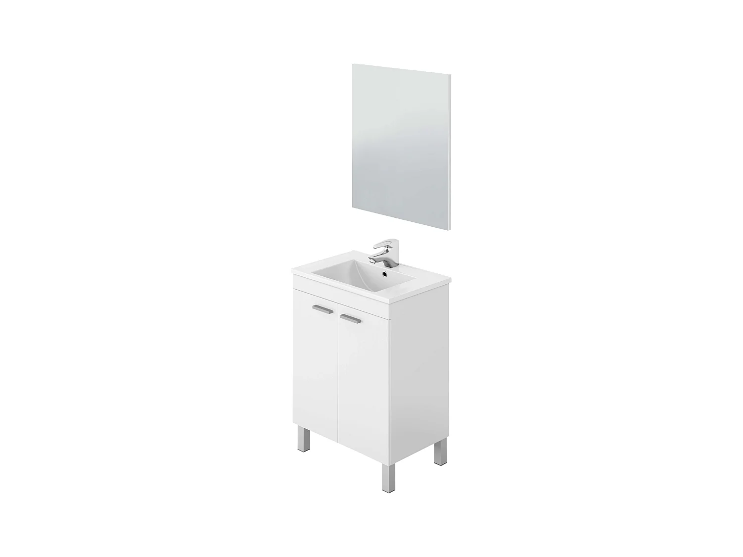Mueble baño 2 puertas Blanco Brillo con espejo y lavamanos de ppmma