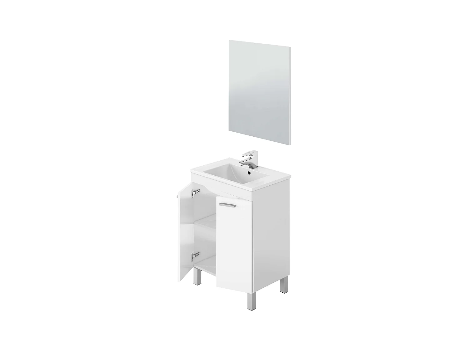 Mueble baño 2 puertas Blanco Brillo con espejo y lavamanos de ppmma