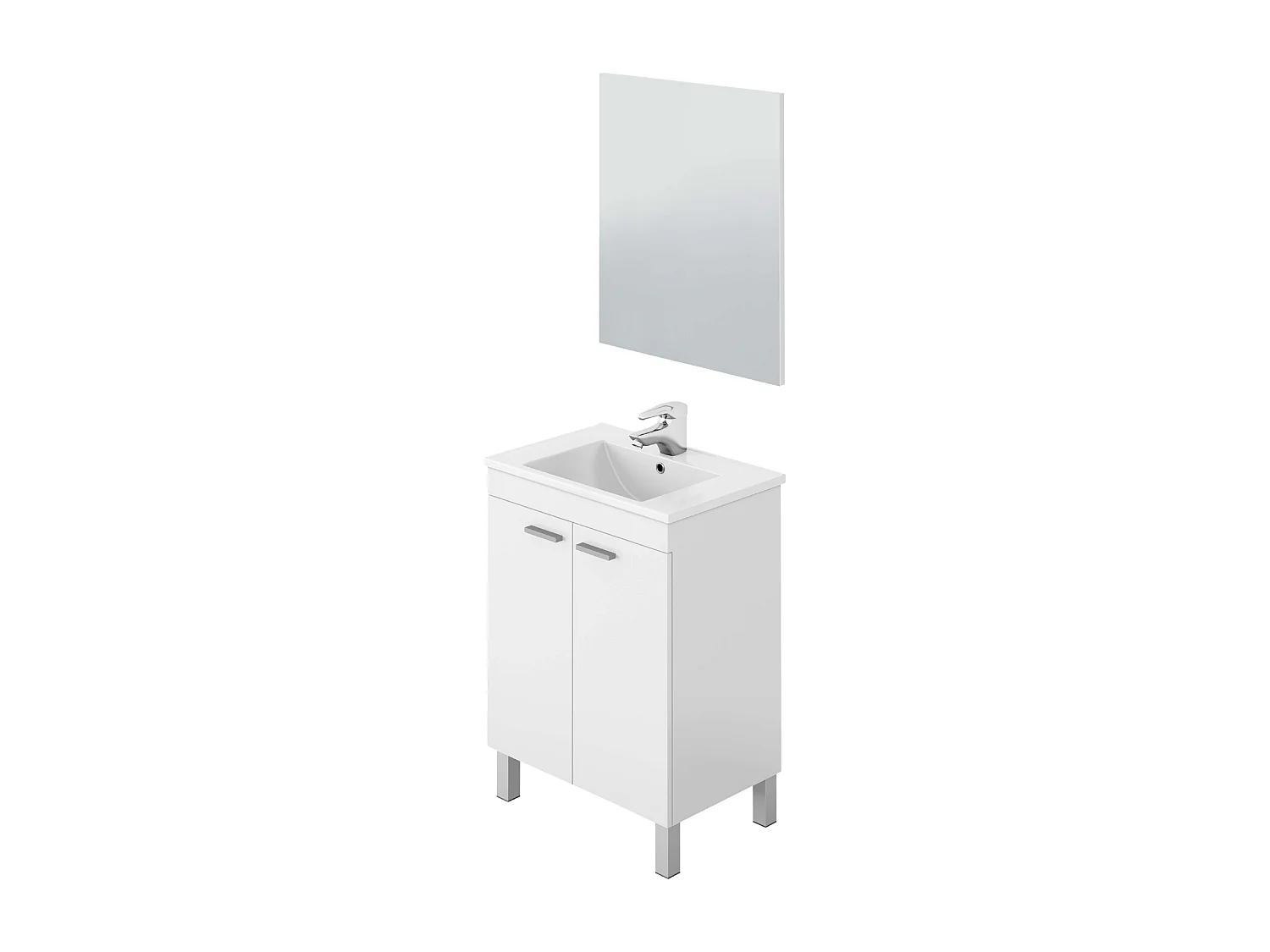 Mueble baño 2 puertas Blanco Brillo con espejo y lavamanos de ppmma