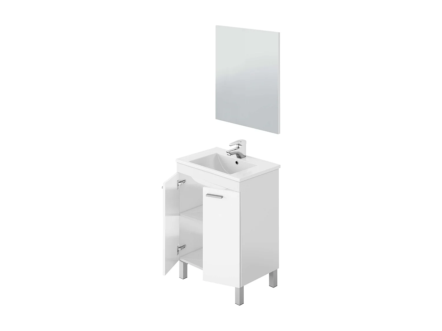 Mueble baño 2 puertas Blanco Brillo con espejo y lavamanos de ppmma