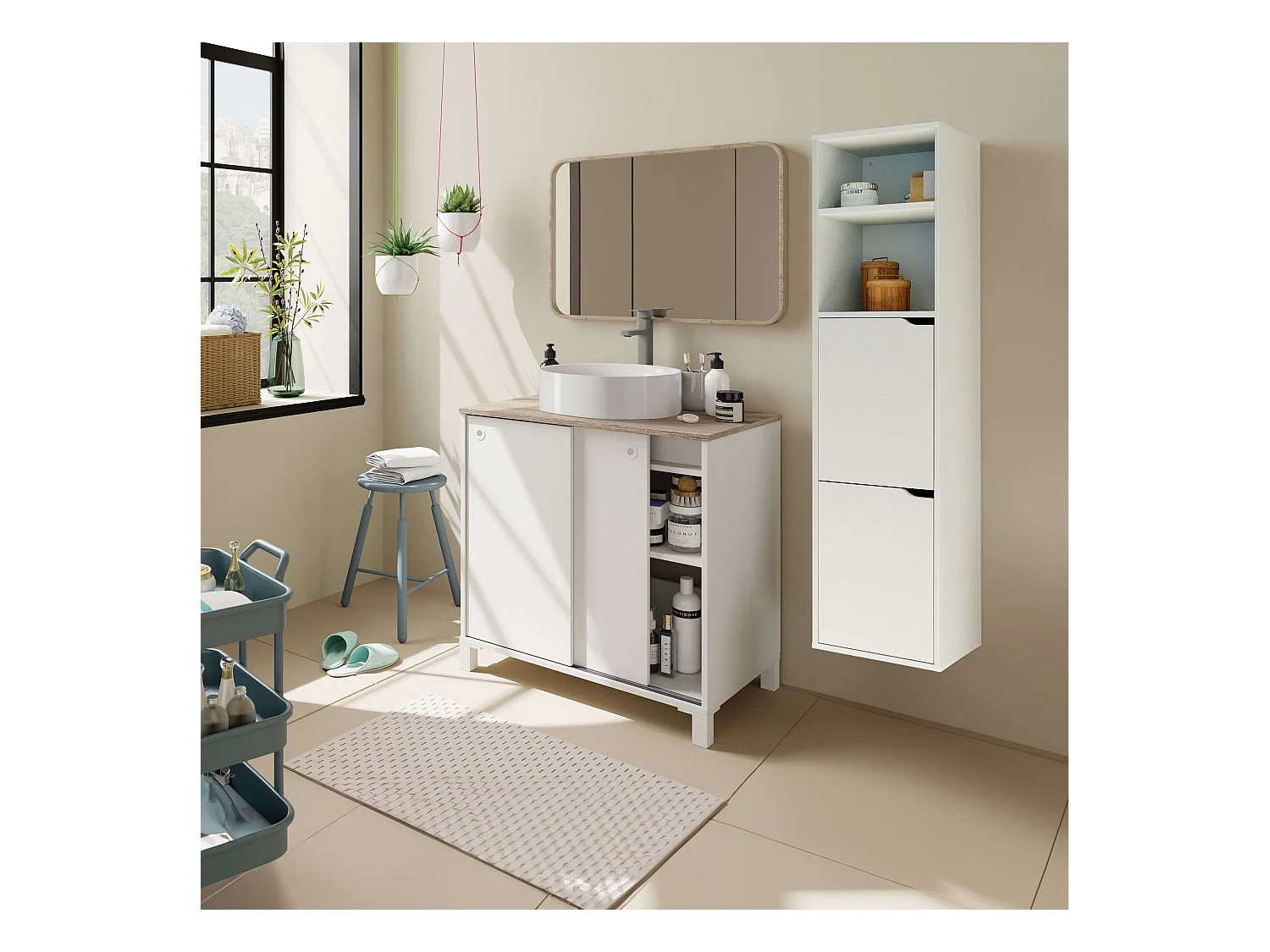 Mueble Baño Sella Nórdico Blanco/Roble Cambrian 2 Puertas 81x94x50 cm