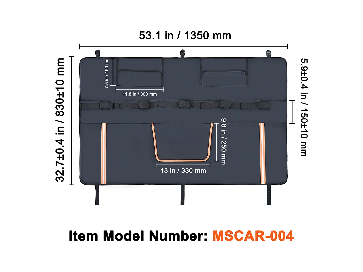 Coussin de Protection de Hayon SucceBuy 135x83 cm Coussin de Hayon Porte-Vélos avec 5 Sangles de Fixation Housse de Protection pour Hayon de Pick-up 2 Poches