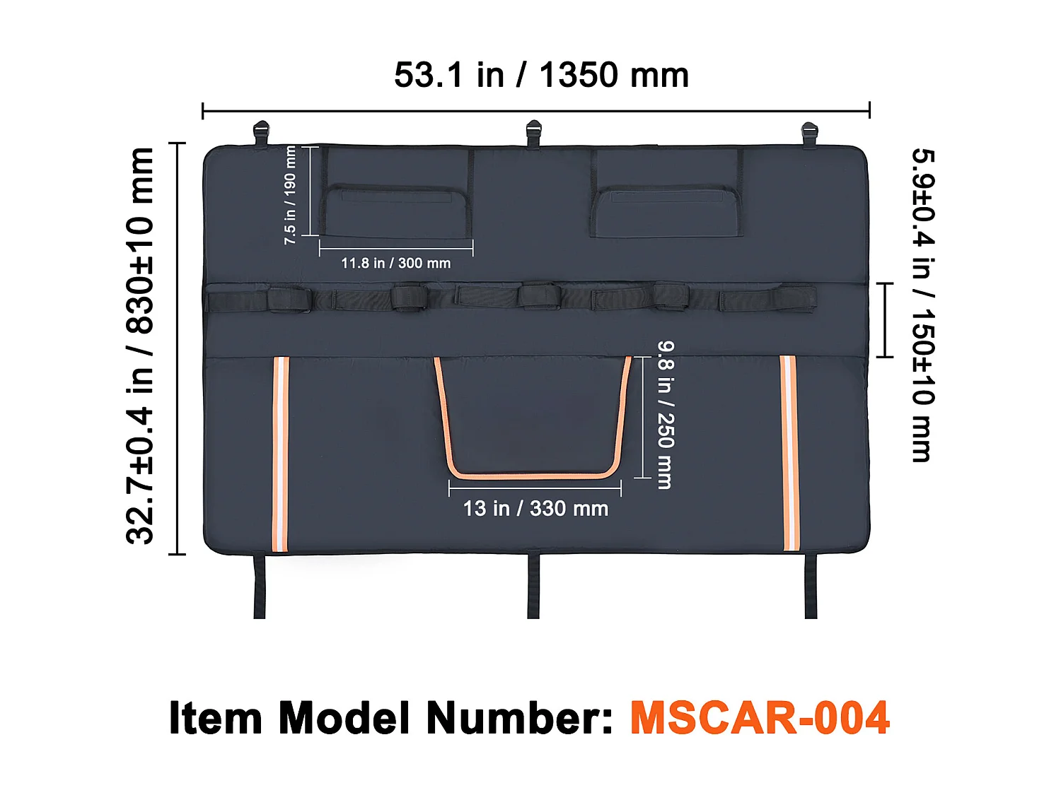 Coussin de Protection de Hayon SucceBuy 135x83 cm Coussin de Hayon Porte-Vélos avec 5 Sangles de Fixation Housse de Protection pour Hayon de Pick-up 2 Poches