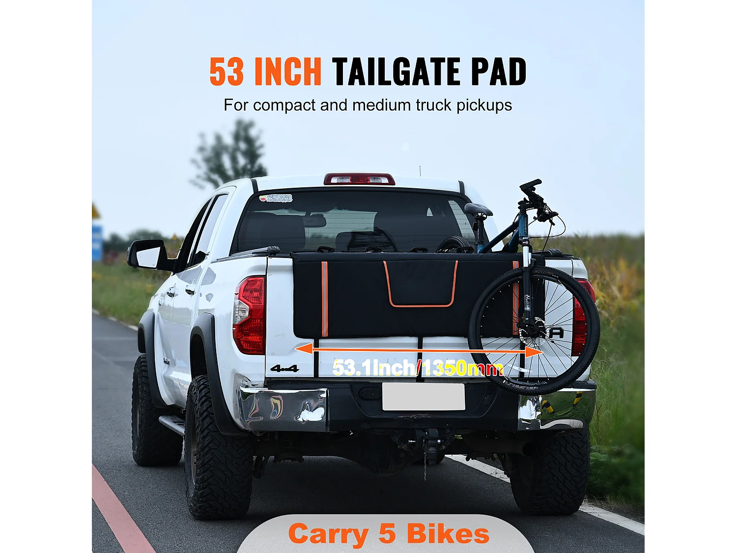 Coussin de Protection de Hayon SucceBuy 135x83 cm Coussin de Hayon Porte-Vélos avec 5 Sangles de Fixation Housse de Protection pour Hayon de Pick-up 2 Poches