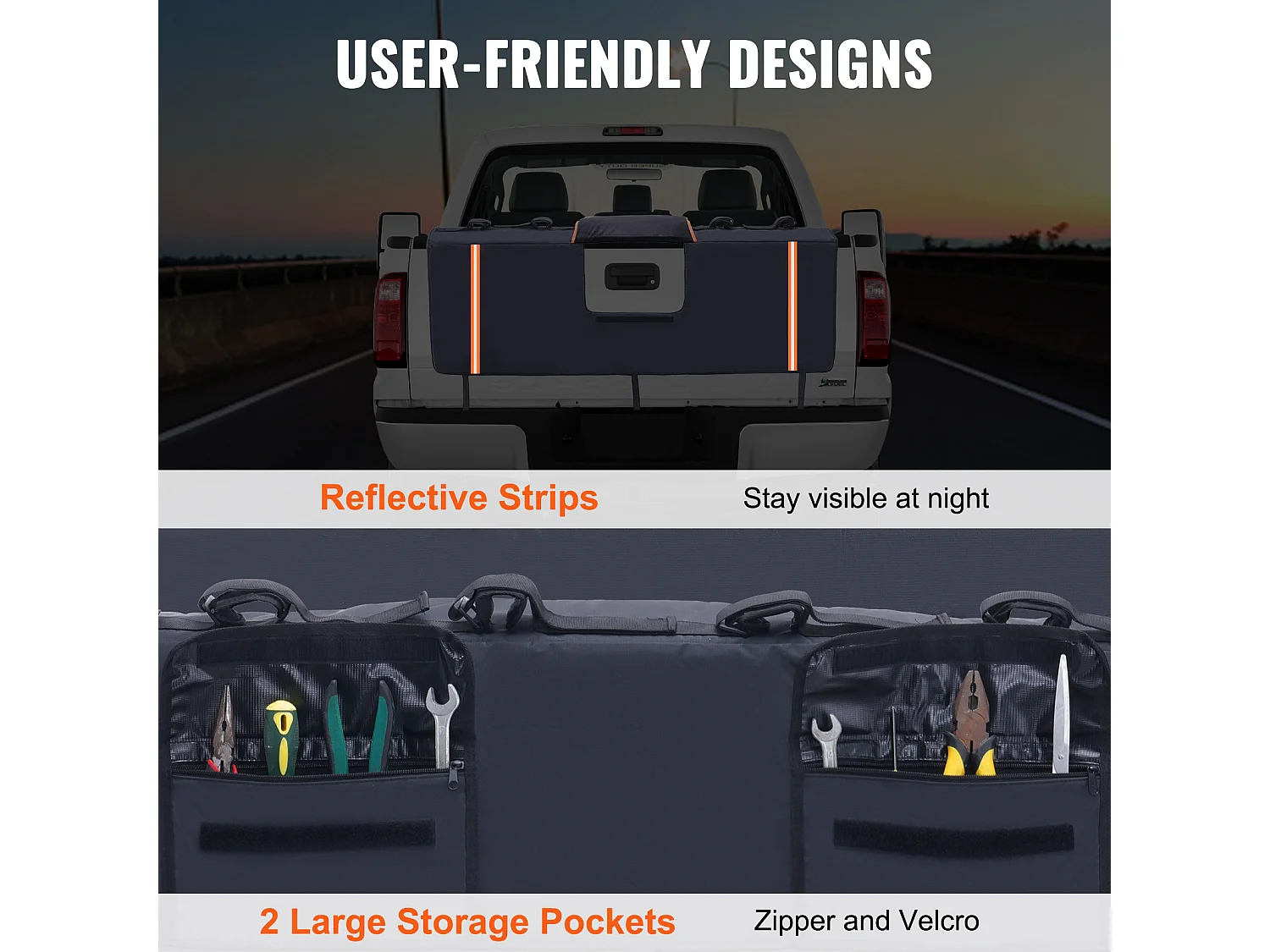 Coussin de Protection de Hayon SucceBuy 135x83 cm Coussin de Hayon Porte-Vélos avec 5 Sangles de Fixation Housse de Protection pour Hayon de Pick-up 2 Poches