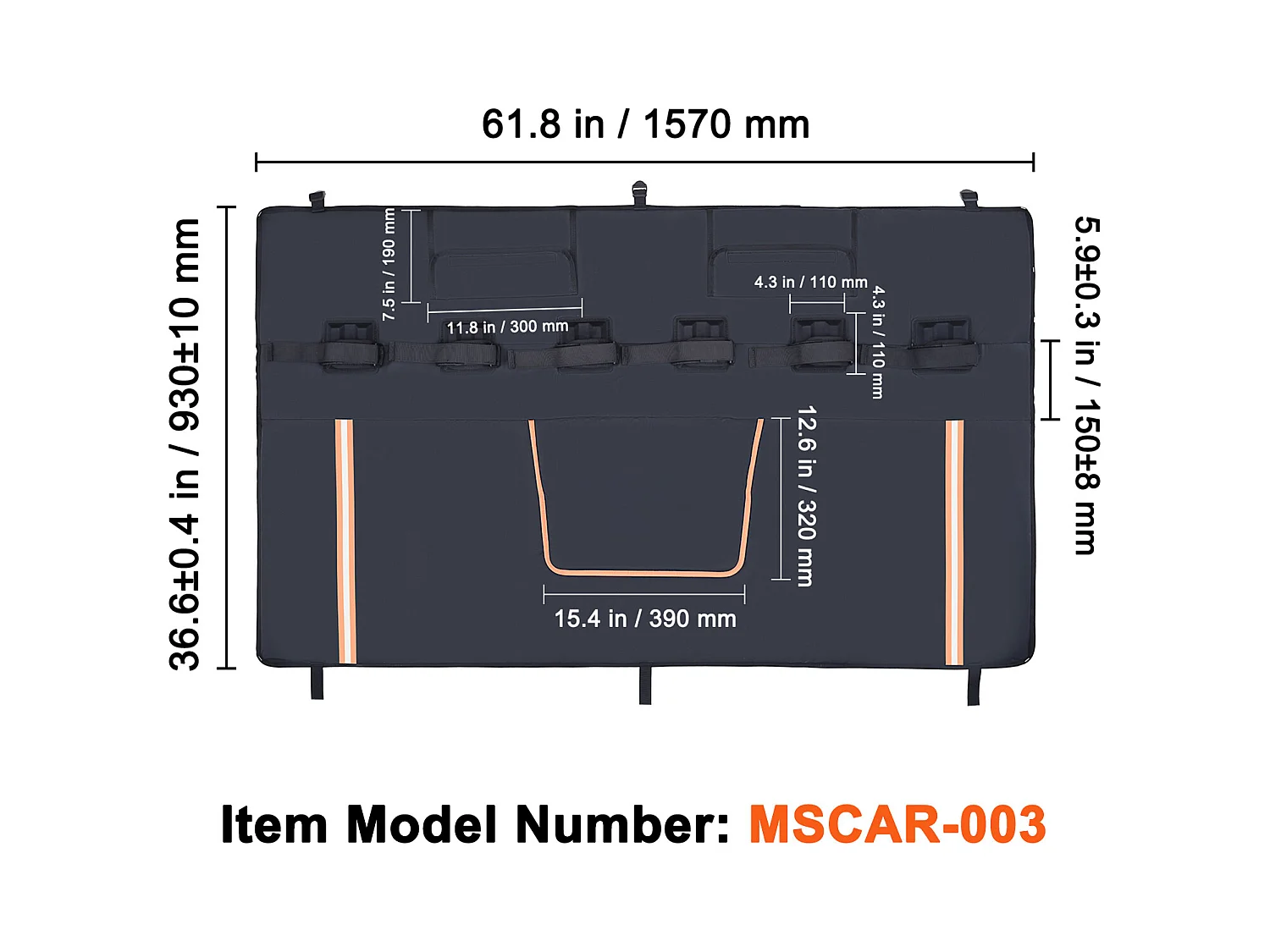 Cojín de Protección SucceBuy de Portón 157x93 cm Cojín de Portón para Bicicletas en PVC y Esponja Funda de Protección para Portón de Pick-up 6 Correas