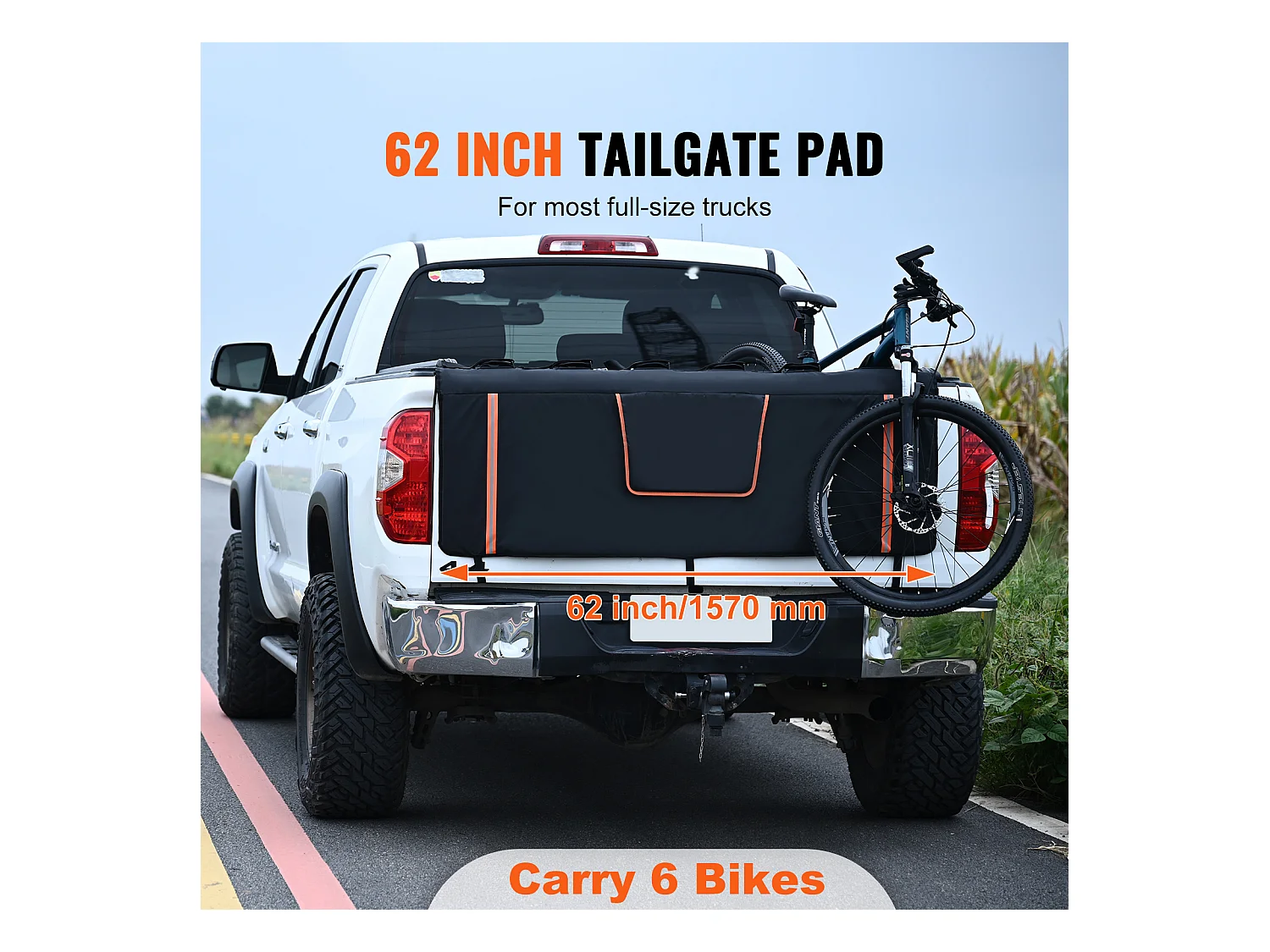 Cojín de Protección SucceBuy de Portón 157x93 cm Cojín de Portón para Bicicletas en PVC y Esponja Funda de Protección para Portón de Pick-up 6 Correas