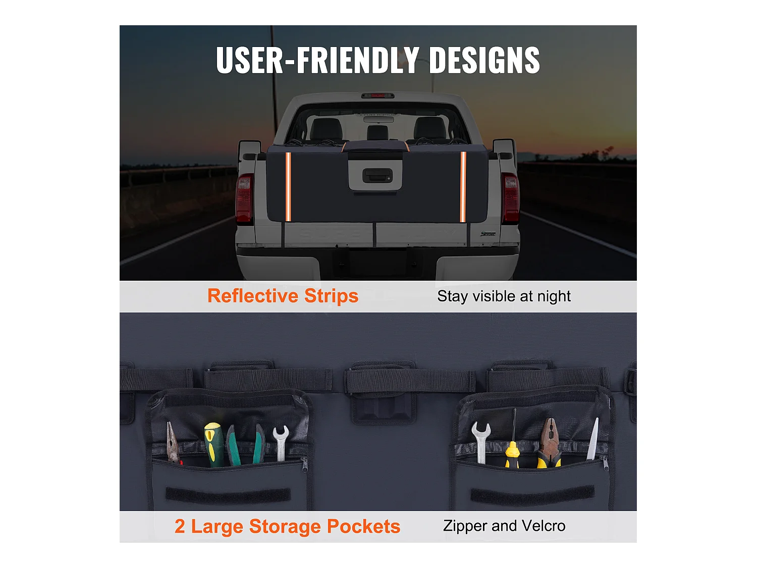 Cojín de Protección SucceBuy de Portón 157x93 cm Cojín de Portón para Bicicletas en PVC y Esponja Funda de Protección para Portón de Pick-up 6 Correas