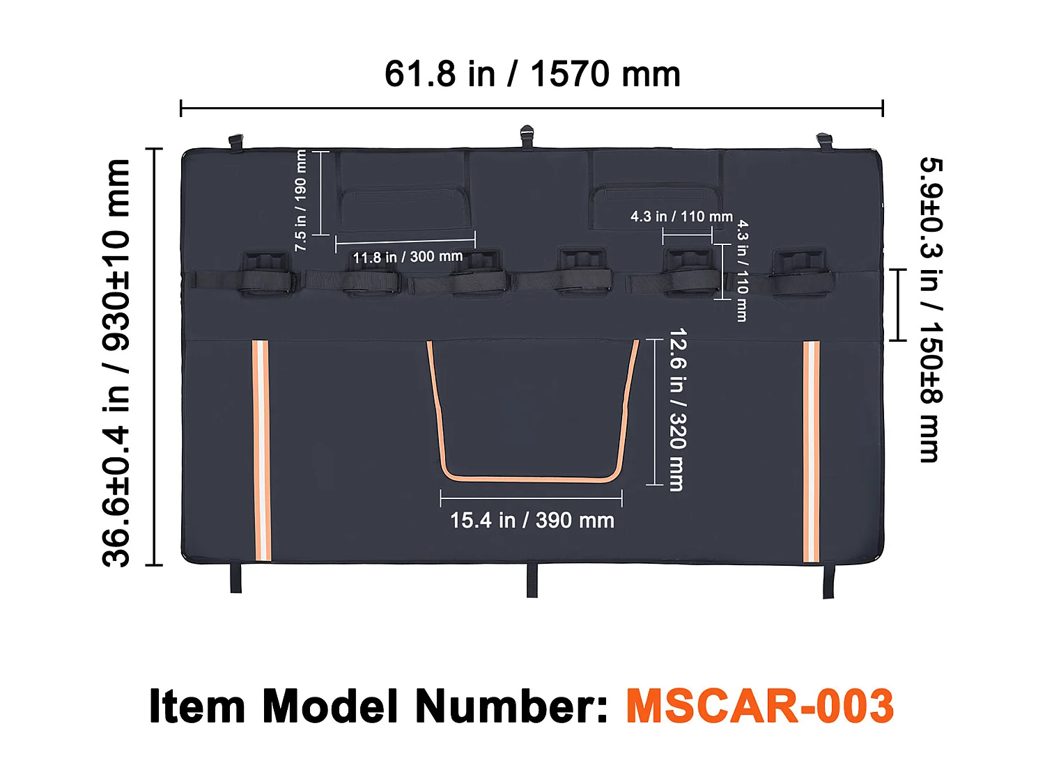 Beschermkussen SucceBuy voor Achterklep 157x93 cm Fietsendrager Achterklepkussen van PVC en Schuim Hoes ter Bescherming voor Achterklep van Pick-up 6 Riemen
