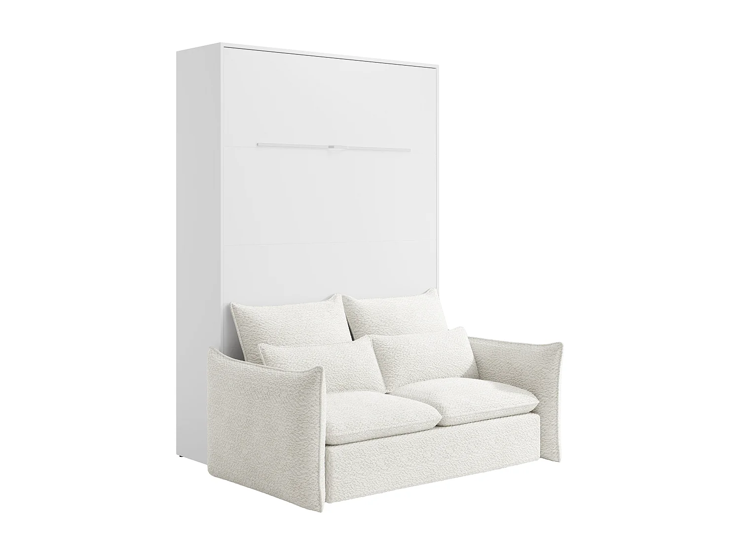 Lit escamotable 140 x 200 cm - Ouverture verticale manuelle - Avec LEDs - Blanc + Matelas + Canapé - RAPILI