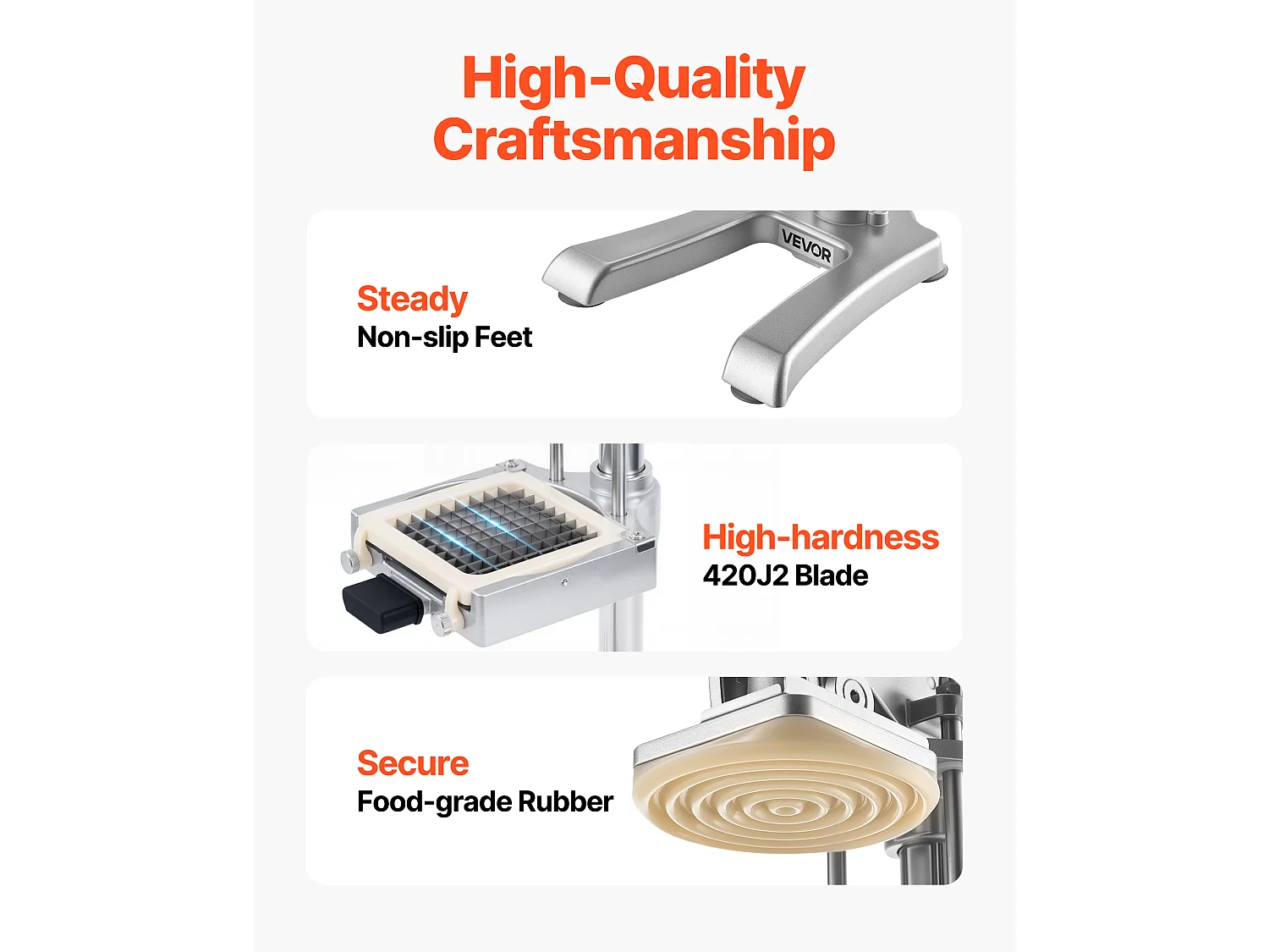 Coupe-Frites Pomme SucceBuy de Terre Professionnel Manuel, Coupe-Légumes et Fruits Multifonction, avec 3 Lames de Rechange 12,7/9,5/6,4 mm et 1 Lame à Jus