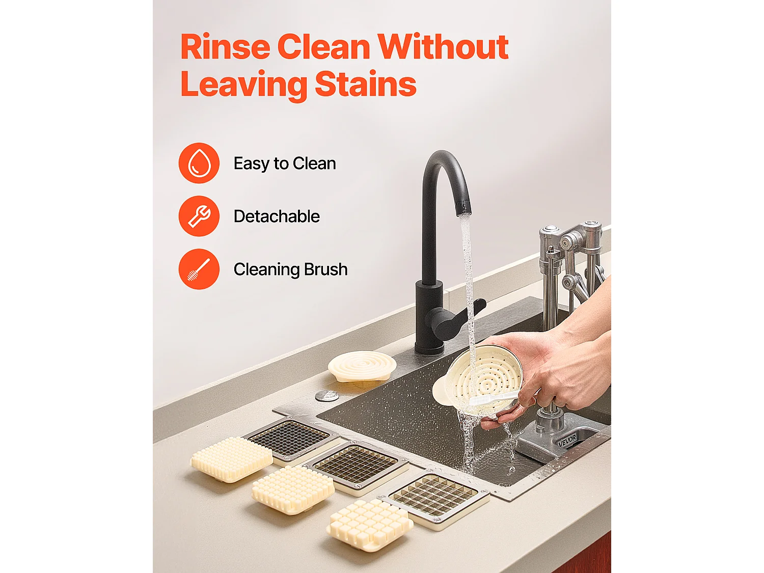 Coupe-Frites Pomme SucceBuy de Terre Professionnel Manuel, Coupe-Légumes et Fruits Multifonction, avec 3 Lames de Rechange 12,7/9,5/6,4 mm et 1 Lame à Jus