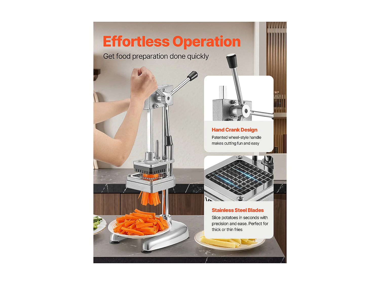 Coupe-Frites Pomme SucceBuy de Terre Professionnel Manuel, Coupe-Légumes et Fruits Multifonction, avec 3 Lames de Rechange 12,7 mm, 9,5 mm, 6,4 mm