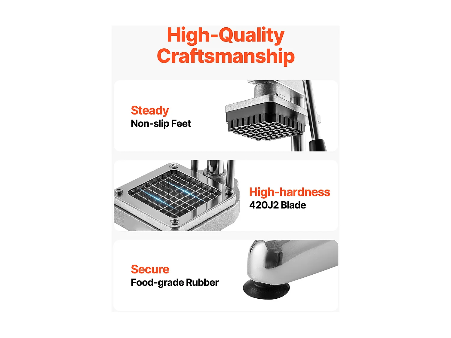 Coupe-Frites Pomme SucceBuy de Terre Professionnel Manuel, Coupe-Légumes et Fruits Multifonction, avec 3 Lames de Rechange 12,7 mm, 9,5 mm, 6,4 mm