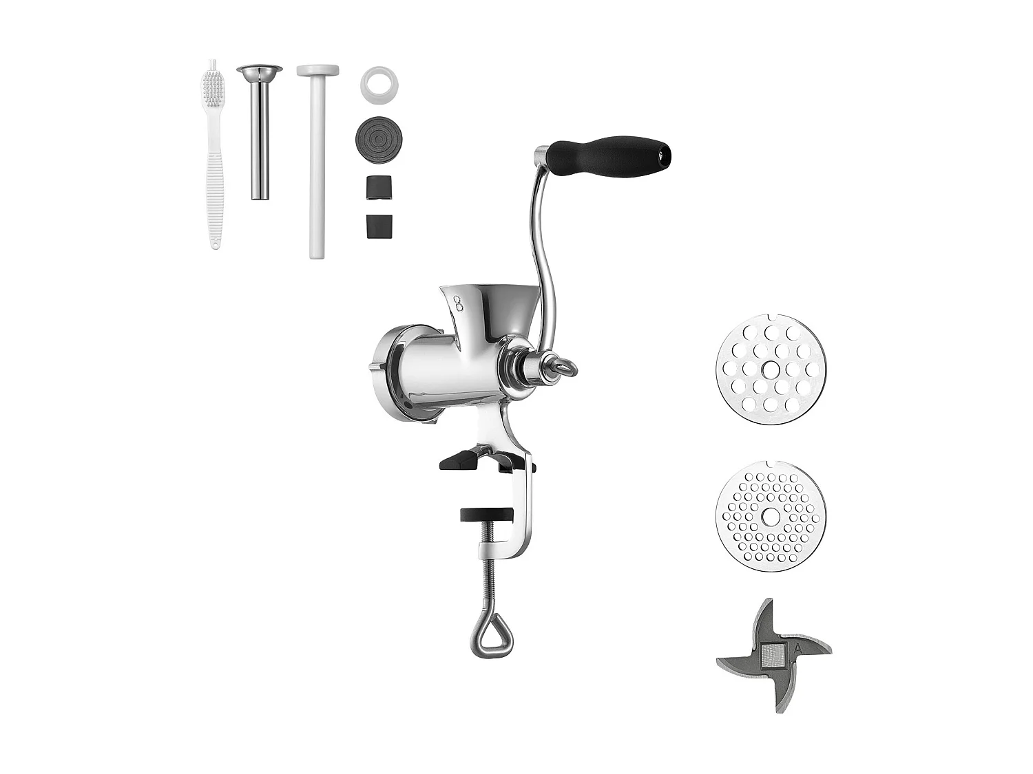 Tritacarne SucceBuy Manuale in Acciaio Inox 304, Tritacarne Manuale a Manovella con Morsetto da Tavolo, Imbottitore per Salsicce con 2 Piastre di Macinazione