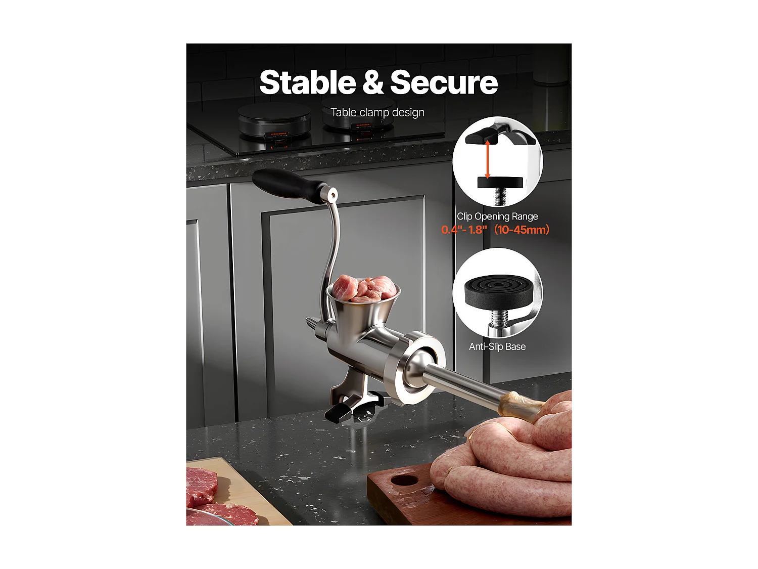 Tritacarne SucceBuy Manuale in Acciaio Inox 304, Tritacarne Manuale a Manovella con Morsetto da Tavolo, Imbottitore per Salsicce con 2 Piastre di Macinazione