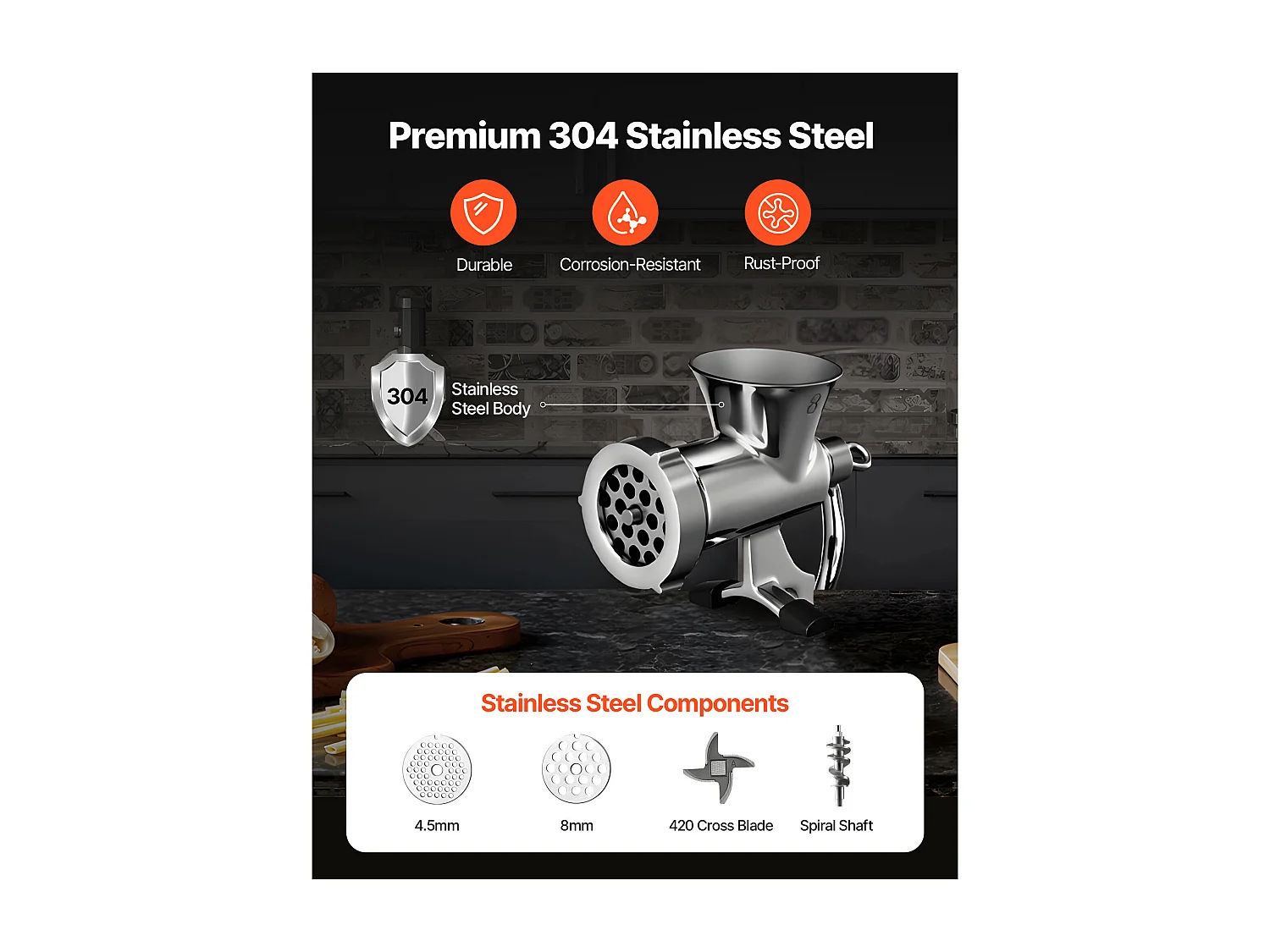 Tritacarne SucceBuy Manuale in Acciaio Inox 304, Tritacarne Manuale a Manovella con Morsetto da Tavolo, Imbottitore per Salsicce con 2 Piastre di Macinazione