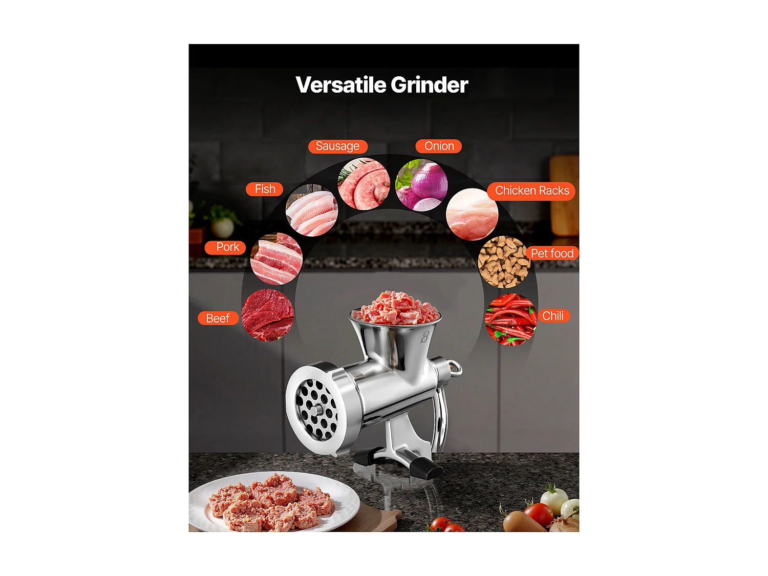 Tritacarne SucceBuy Manuale in Acciaio Inox 304, Tritacarne Manuale a Manovella con Morsetto da Tavolo, Imbottitore per Salsicce con 2 Piastre di Macinazione