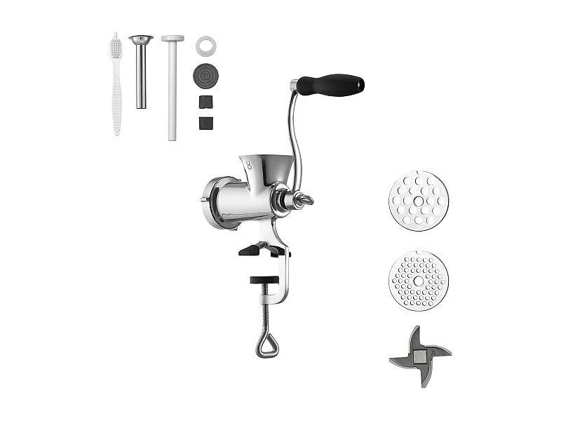 Tritacarne SucceBuy Manuale in Acciaio Inox 304, Tritacarne Manuale a Manovella con Morsetto da Tavolo, Imbottitore per Salsicce con 2 Piastre di Macinazione