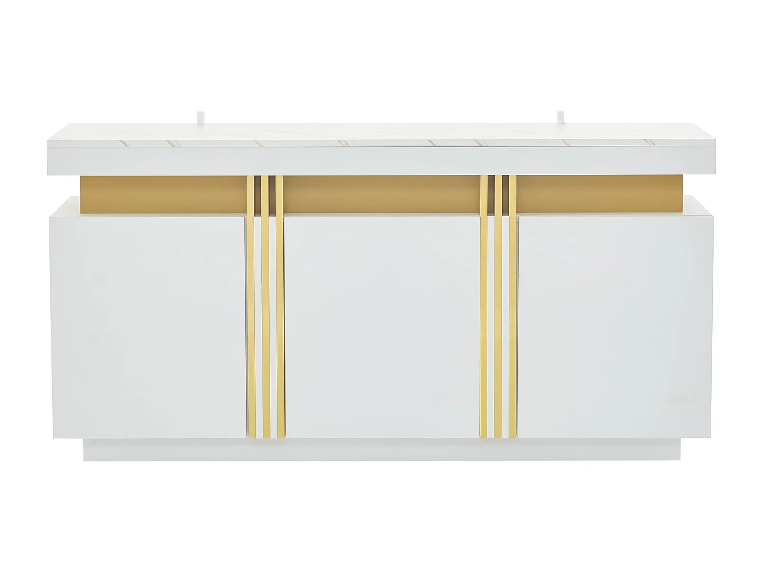 Buffet blanc 3 portes - Buffet avec surpiqûres platine et séparateurs réglables - design sans poignées