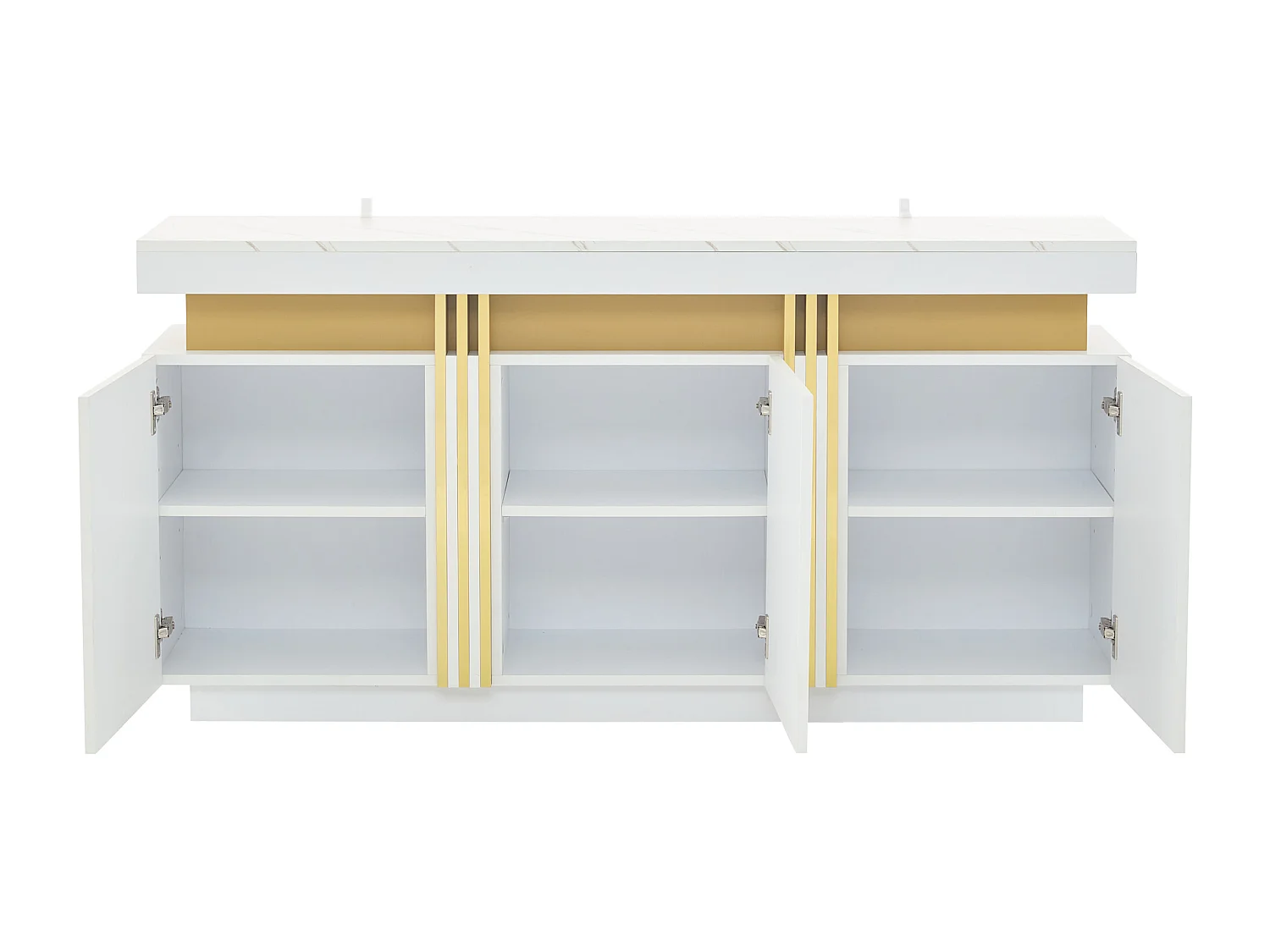 Buffet blanc 3 portes - Buffet avec surpiqûres platine et séparateurs réglables - design sans poignées