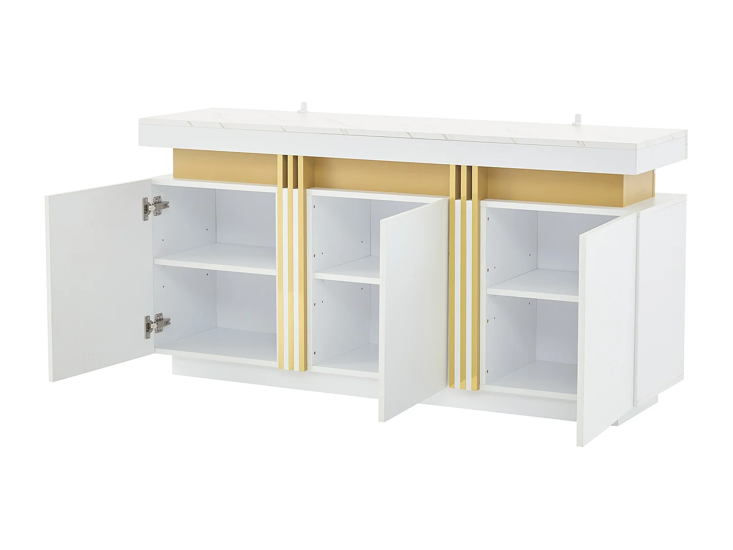 Buffet blanc 3 portes - Buffet avec surpiqûres platine et séparateurs réglables - design sans poignées