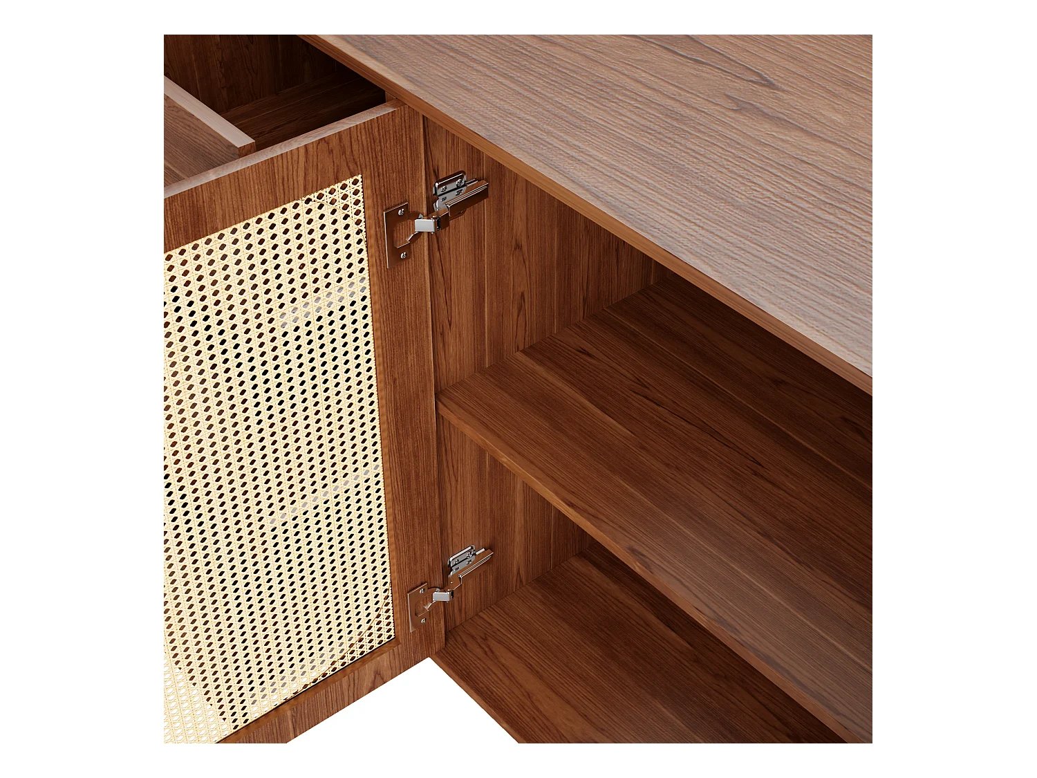 Buffet marron - Buffet avec 6 tiroirs et 2 portes - design artisanal en rotin