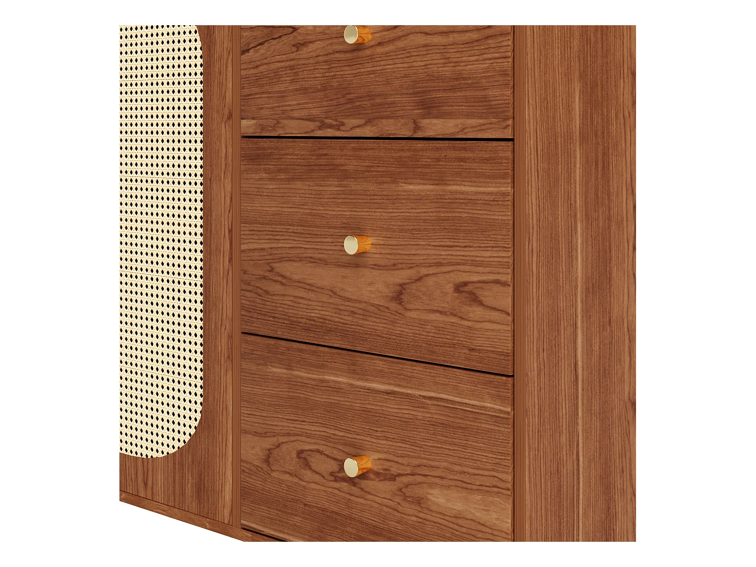 Buffet marron - Buffet avec 6 tiroirs et 2 portes - design artisanal en rotin