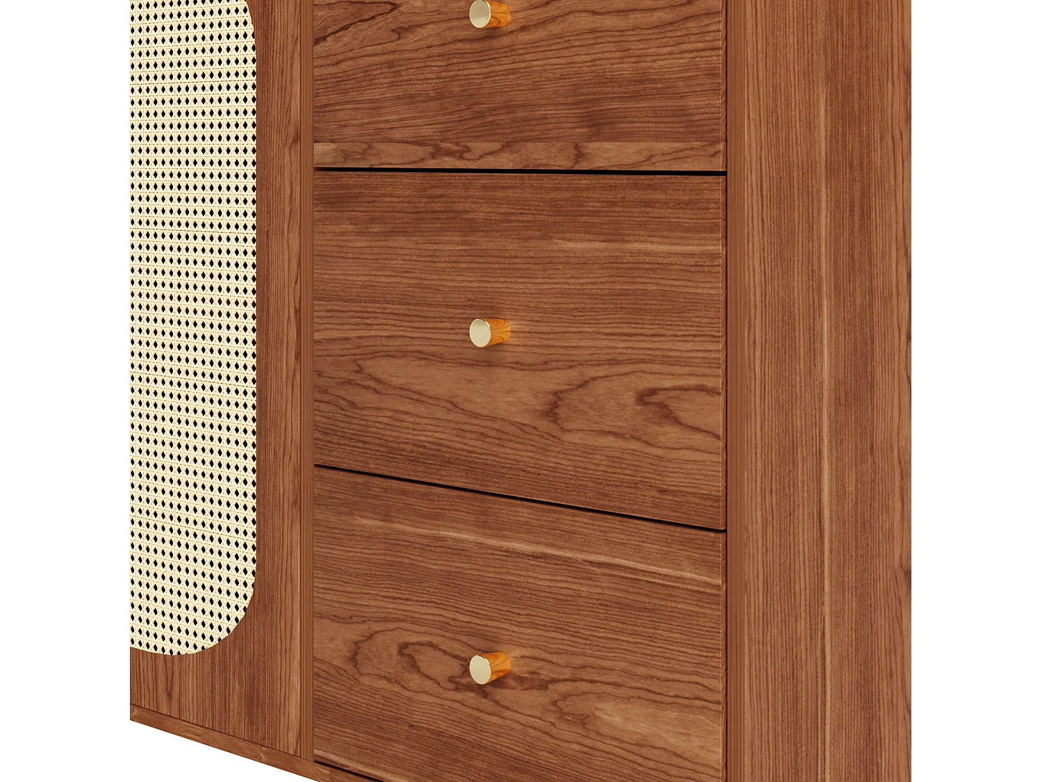 Buffet marron - Buffet avec 6 tiroirs et 2 portes - design artisanal en rotin