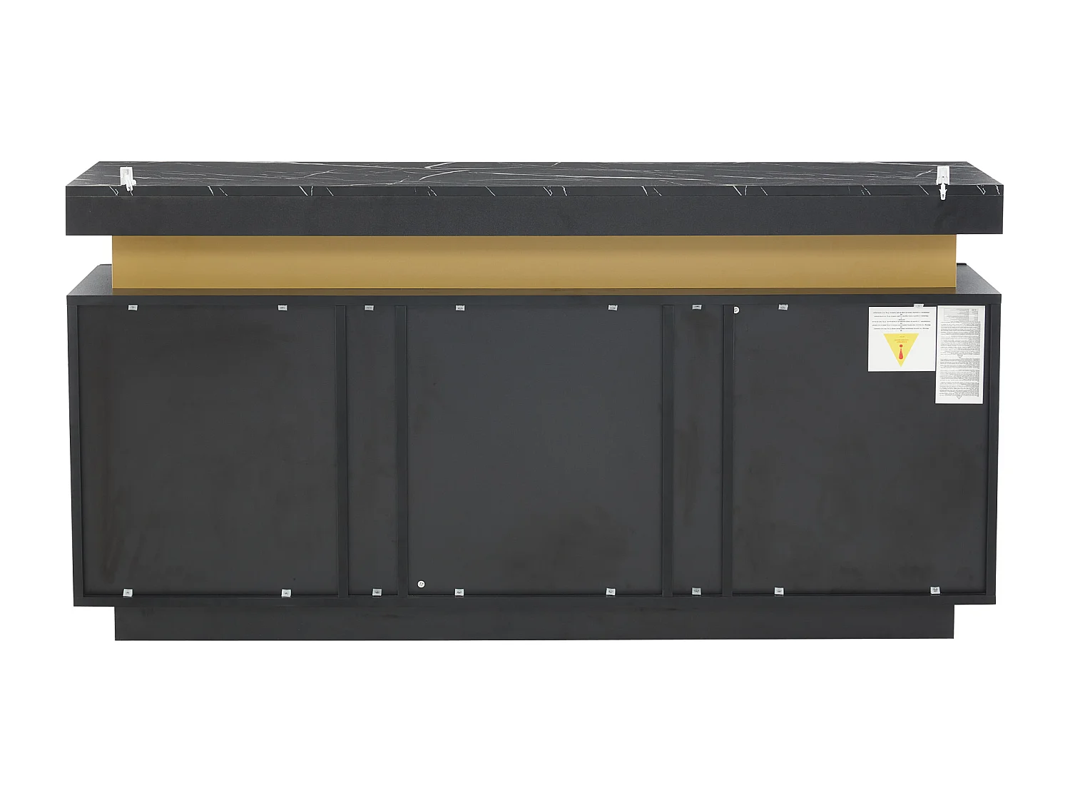 Buffet noir 3 portes - Buffet avec surpiqûres platine et séparateurs réglables - design sans poignées