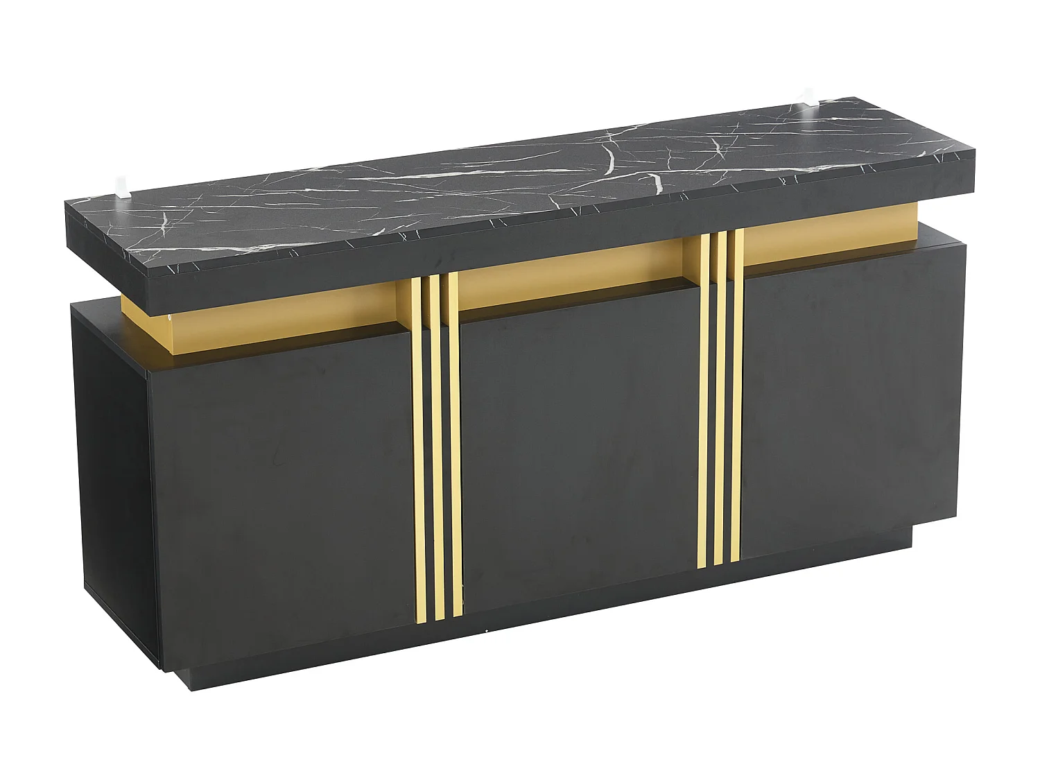 Buffet noir 3 portes - Buffet avec surpiqûres platine et séparateurs réglables - design sans poignées