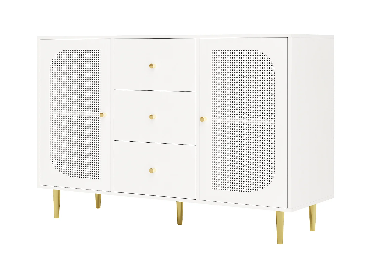 Buffet blanc - Buffet avec 3 tiroirs et 2 portes - portes en résine tressée