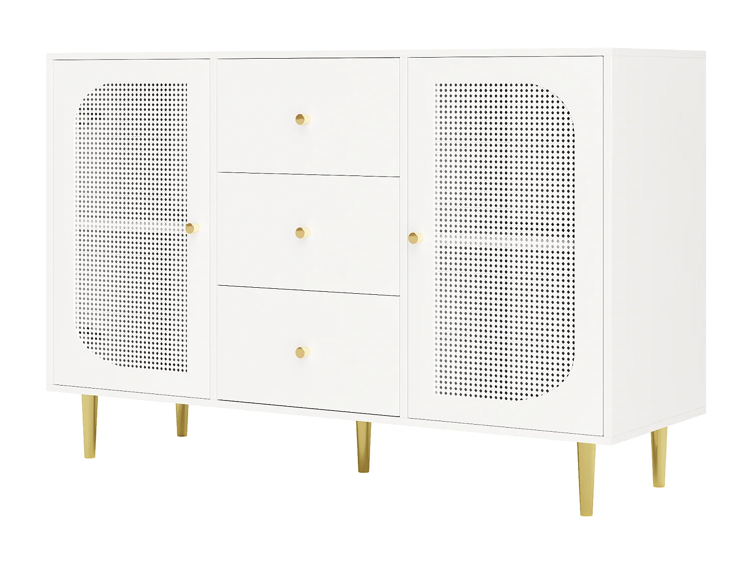 Buffet blanc - Buffet avec 3 tiroirs et 2 portes - portes en résine tressée