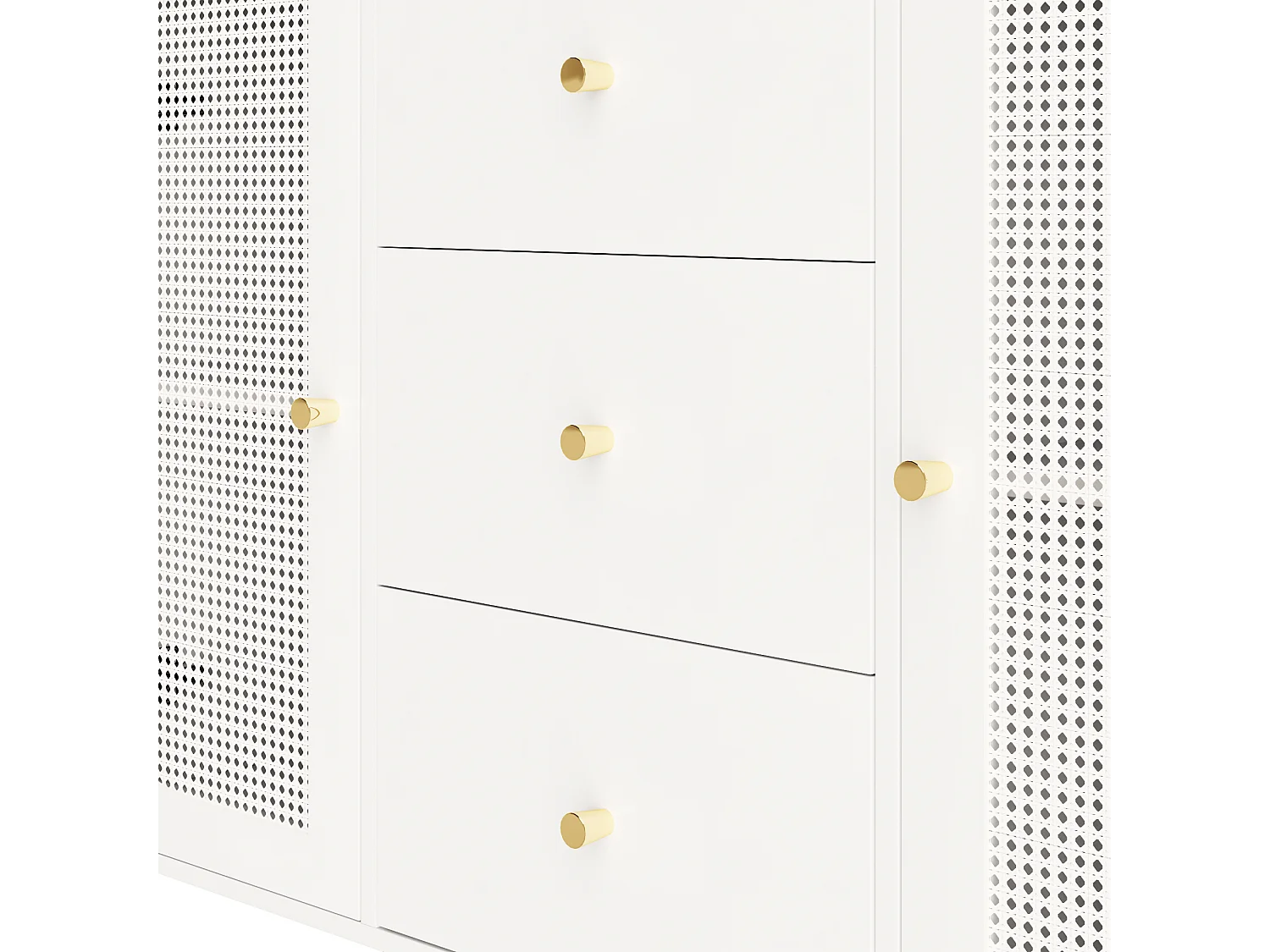 Buffet blanc - Buffet avec 3 tiroirs et 2 portes - portes en résine tressée