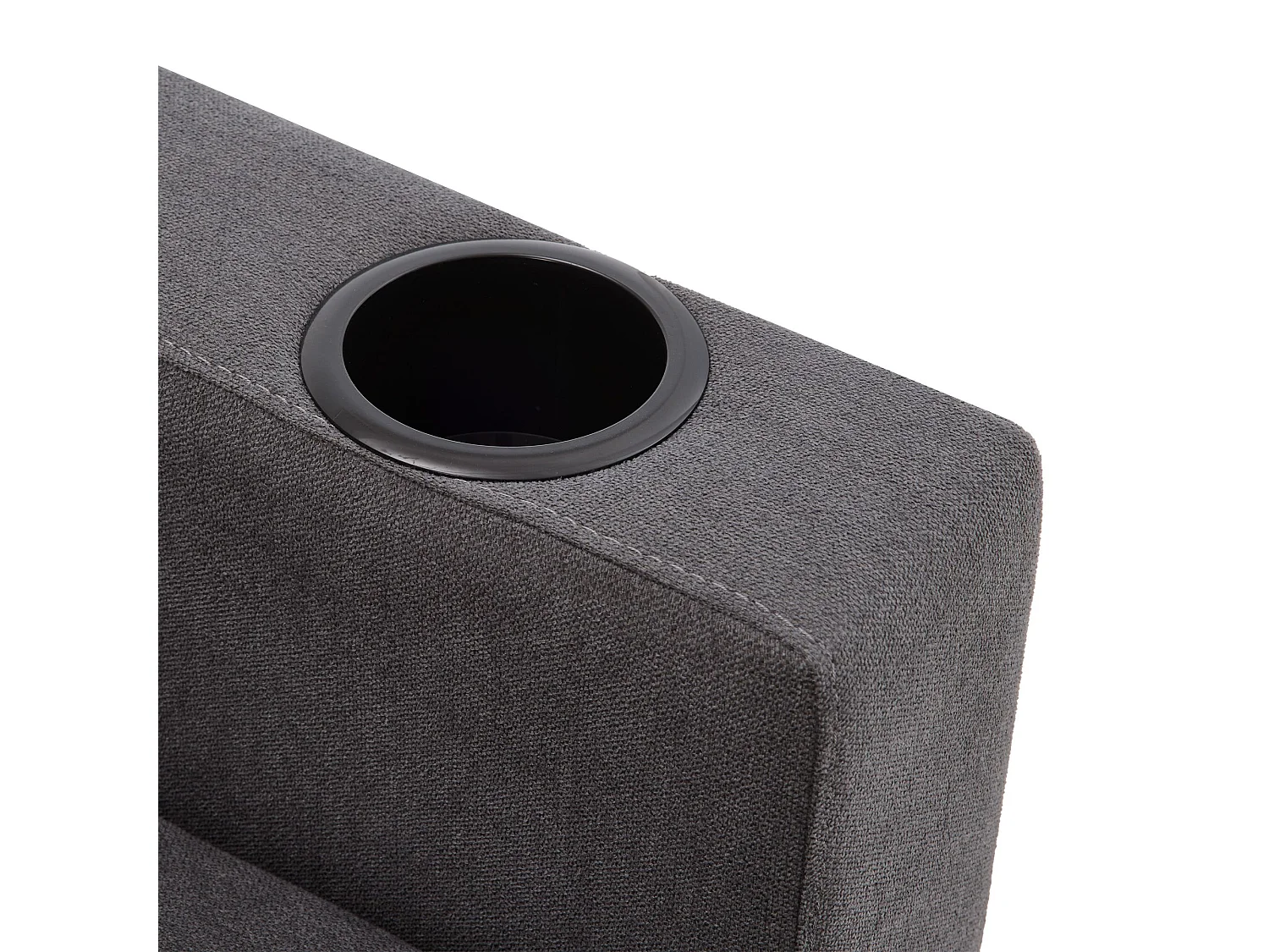 Donkergrijze 3-zitsbank - Hoekbank met 2 kussens en bekerhouder - zijvakken en opbergruimte - katoen en linnen