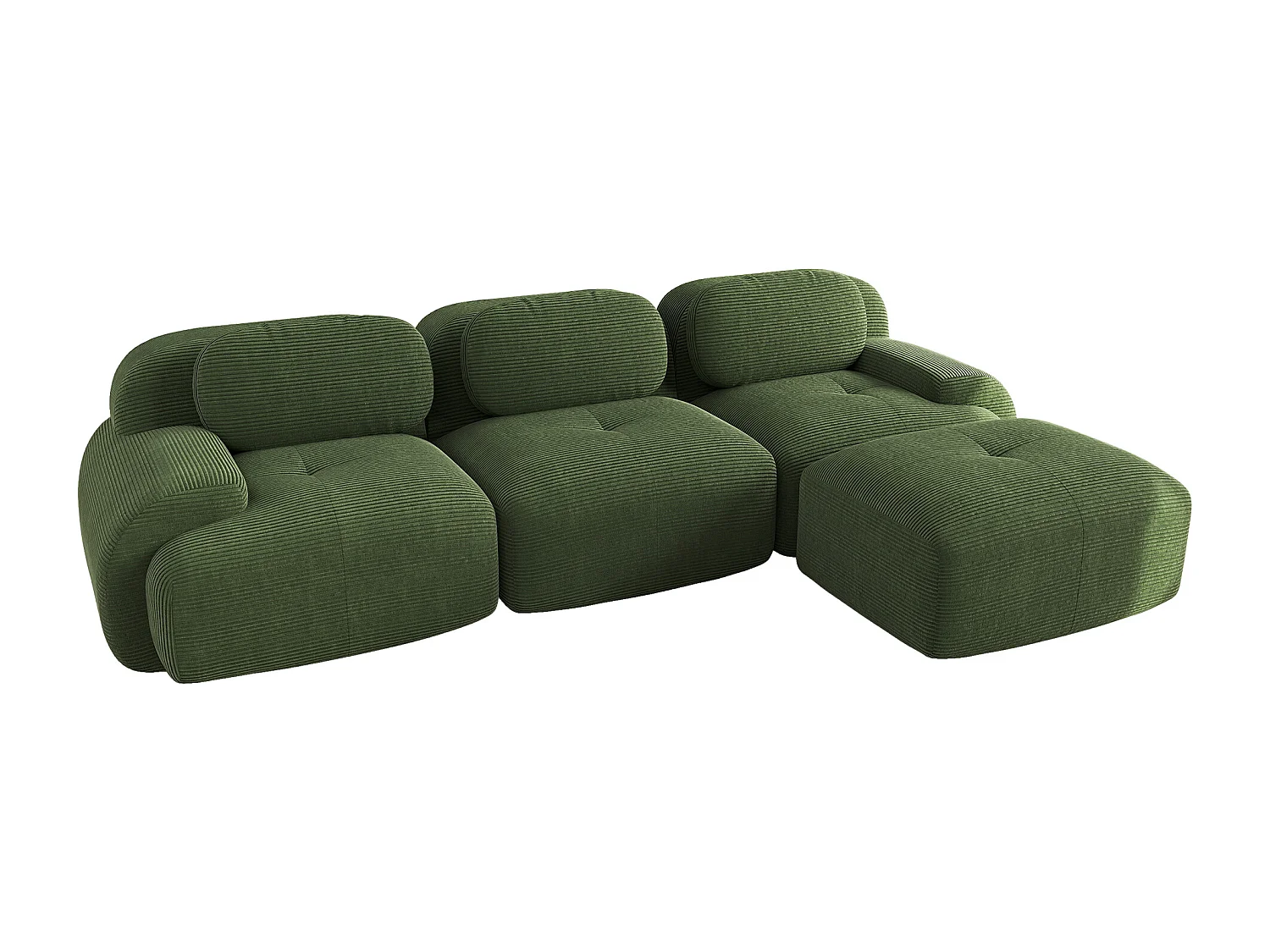 Canapé d'angle vert - Canapé 3 places avec accoudoirs incurvés et coussins décoratifs - velours côtelé