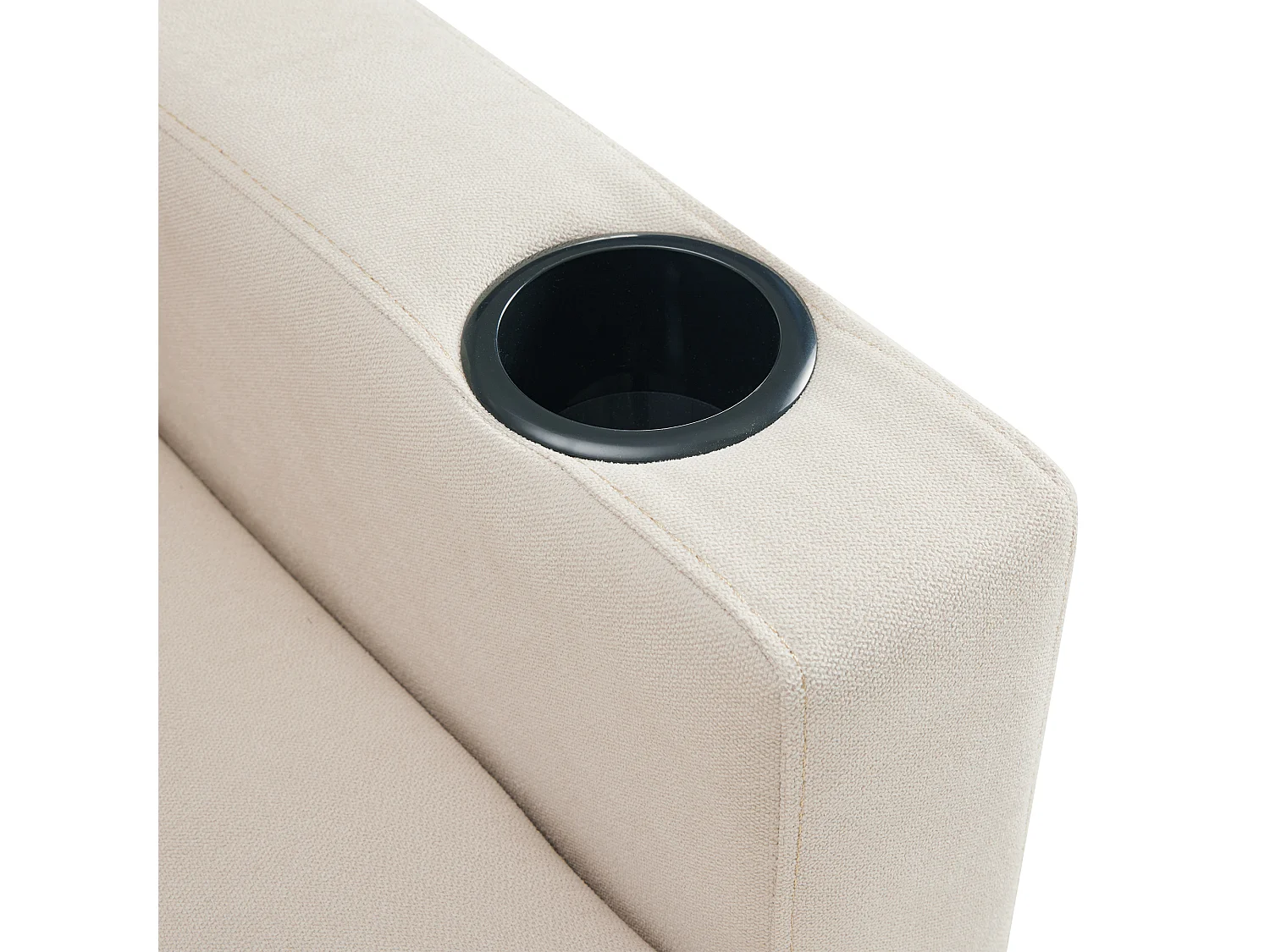 Sofá 3 plazas beige - Sofá esquinero con 2 cojines y portavasos - Bolsillos laterales y almacenaje - Algodón y lino