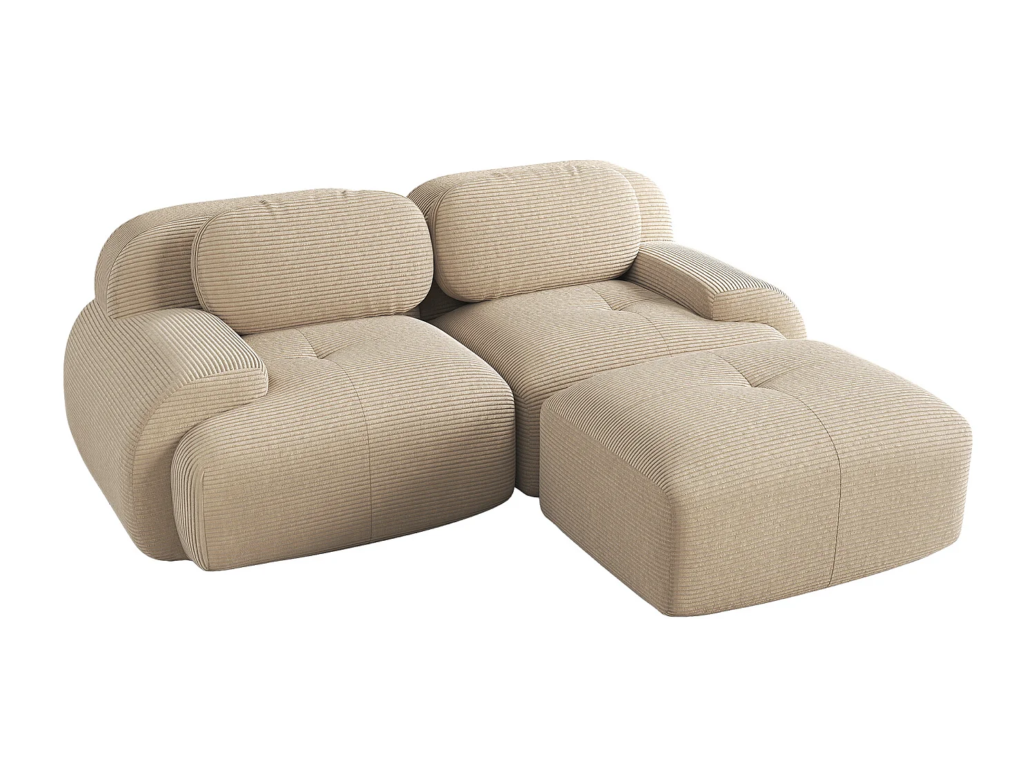 Canapé d'angle avec accoudoirs incurvés - Canapé 2 places avec dossier et coussins décoratifs - velours côtelé beige