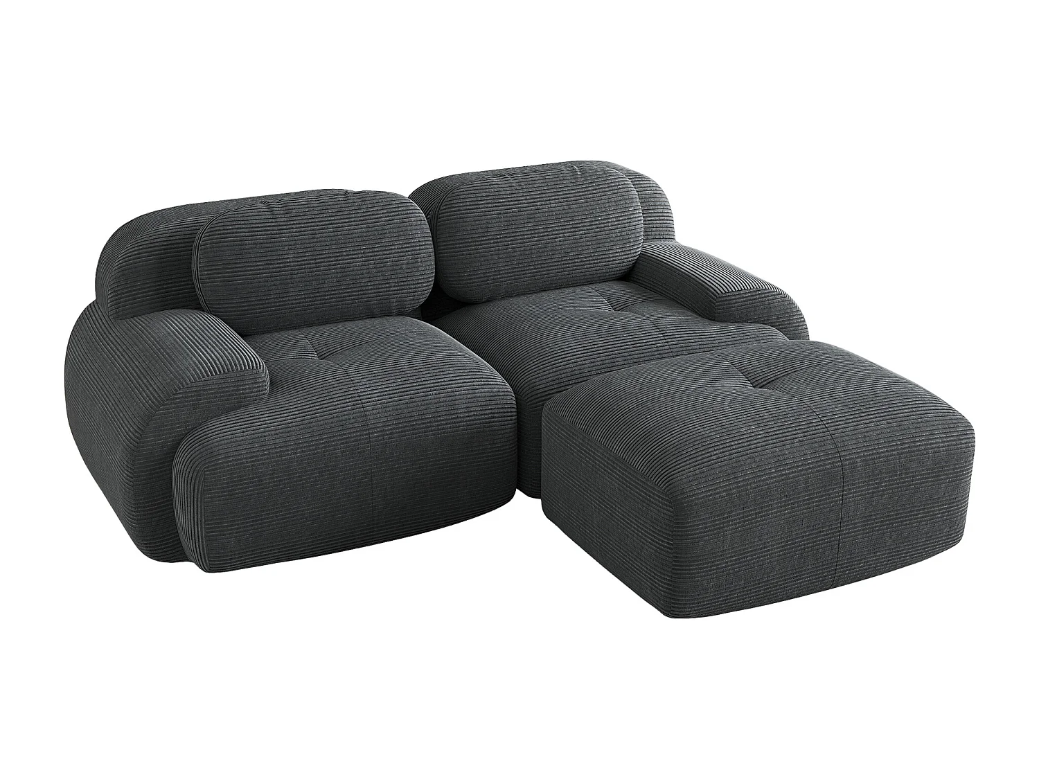 Canapé d'angle avec accoudoirs incurvés - Canapé 2 places avec dossier et coussins décoratifs - velours côtelé gris