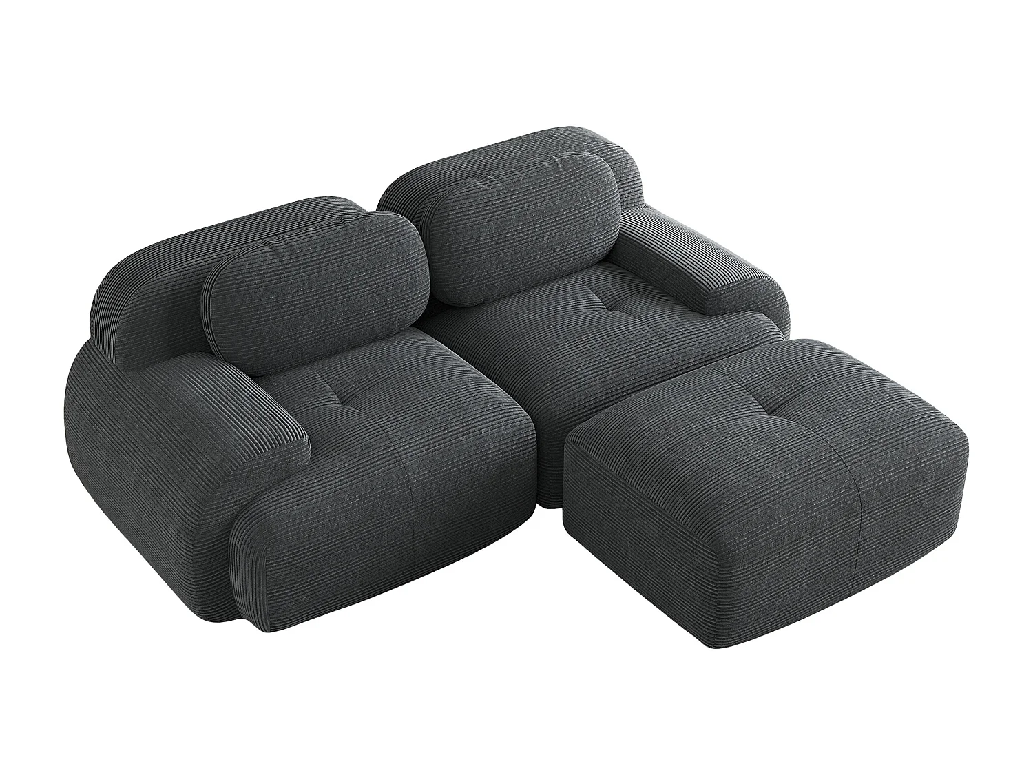 Canapé d'angle avec accoudoirs incurvés - Canapé 2 places avec dossier et coussins décoratifs - velours côtelé gris