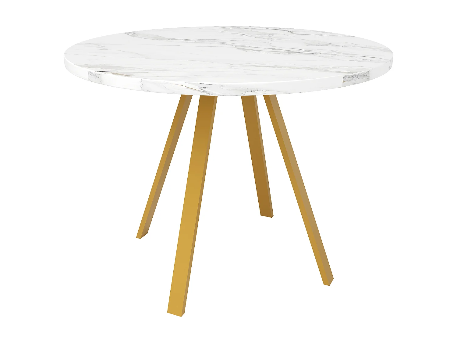 Table à manger blanc - Table à manger avec plateau en MDF et pieds en métal doré - décoration à motifs