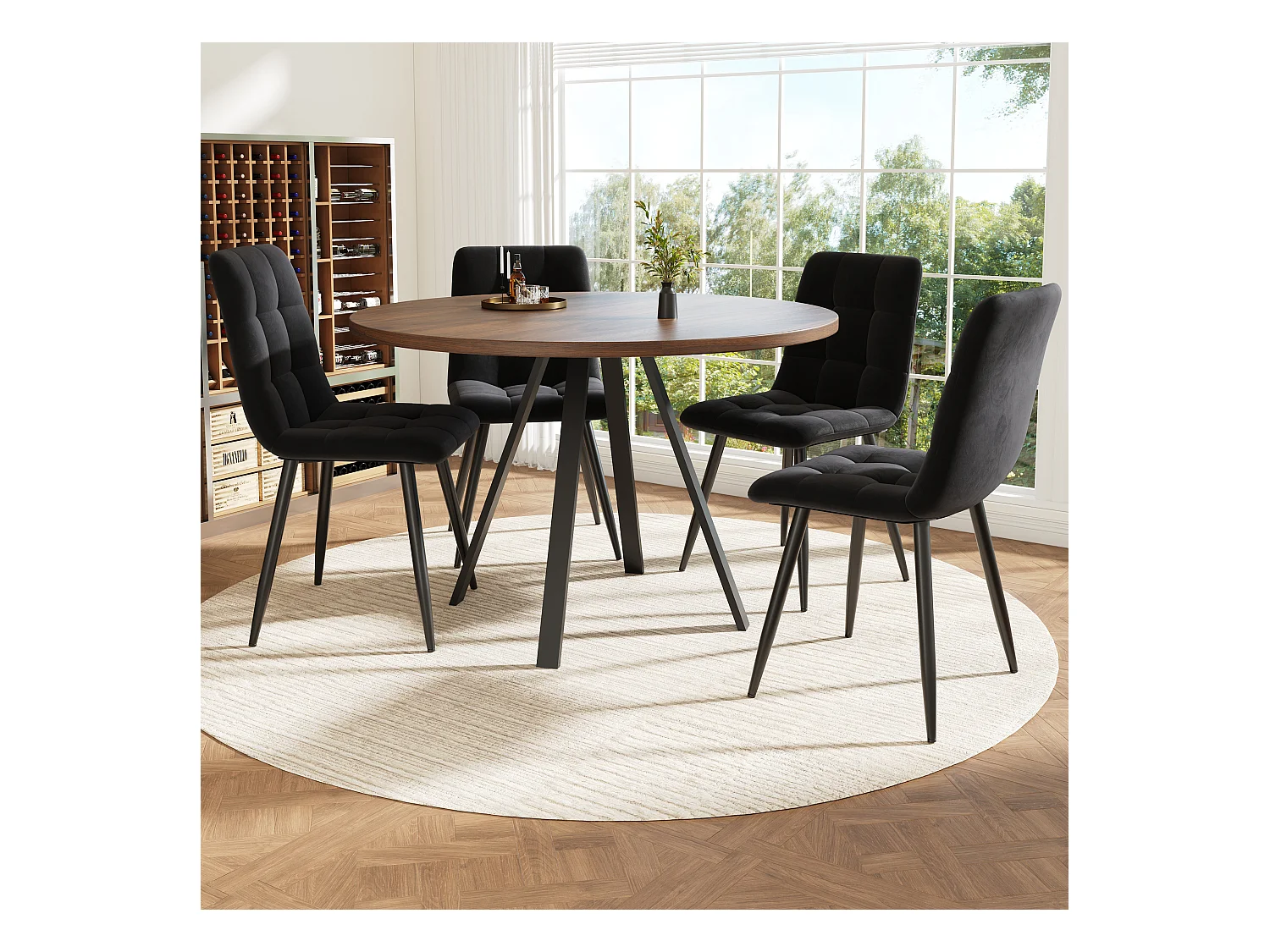 Table à manger noyer - Table à manger avec plateau en MDF et pieds en métal noir - décoration à motifs